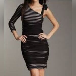 BCBGMaxAzria Black and Gray One Shoulder Dress